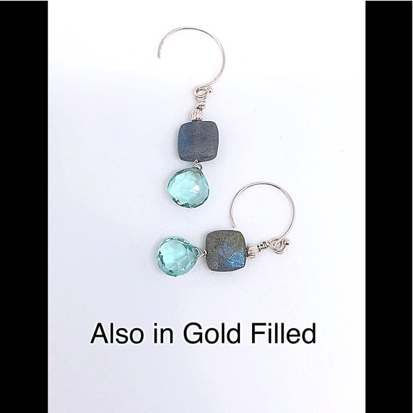Labradorite & Aquamarine Small Dangle Earring - Picture 3 of 6